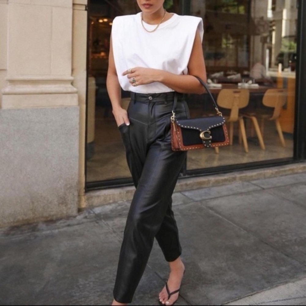 ZARA Black Faux Leather High Waist Trouser Pants - Size 8